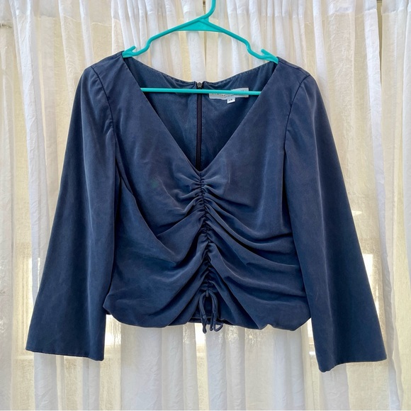 Carolina Herrera | Tops | 0 Silk Carolina Herrera Blue Ruched Crop Top